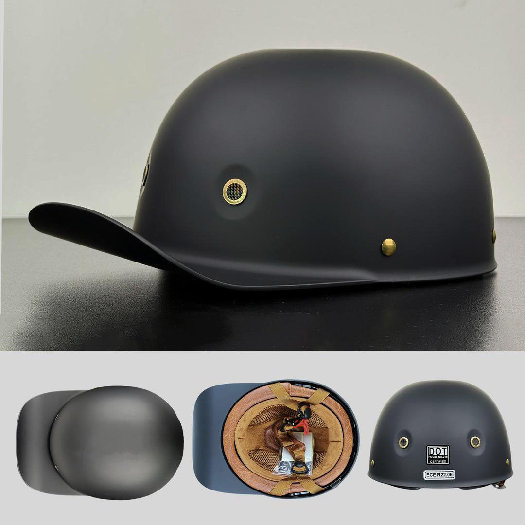 Demi-casque de moto de style casquette de baseball avec design d’ailes dorées, look vintage, coque en ABS, casque de protection pour moto, scooter, chopper et cruiser M L XL 2XL | Sulvida