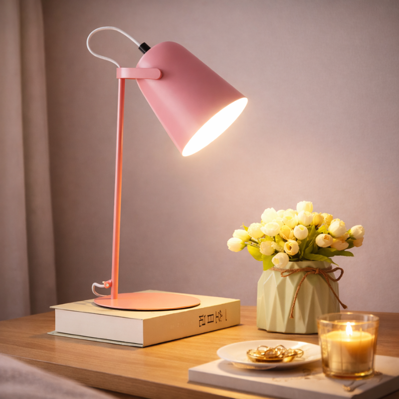 Lampe de table rotative avec abat-jour réglable – Design aux couleurs macaron et lumière douce pour les yeux, idéale pour lire et étudier | Sulvida