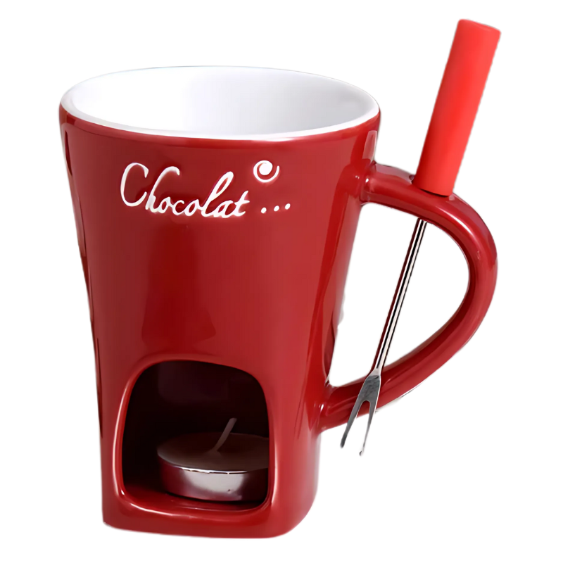 FondueFest Fondueset met Kaarslichtverwarming – Keramische Fonduepan voor Chocolade en Kaas – 2-Delig Fondueservies voor Gezellige Tafelfondue | Sulvida
