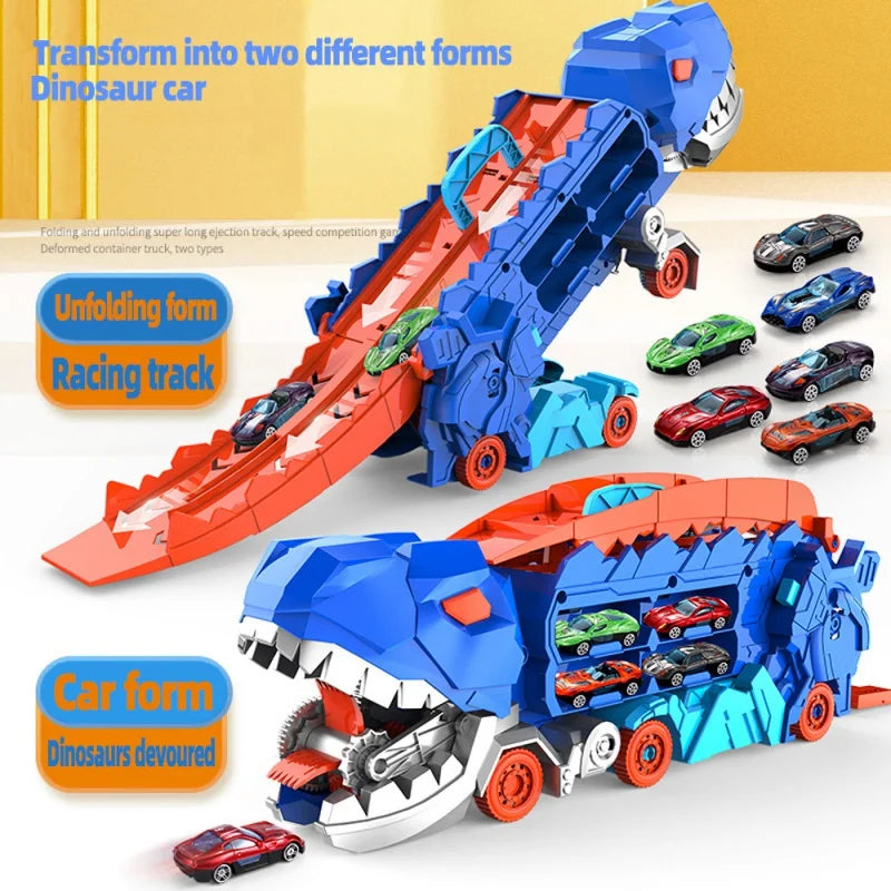 Set de jeu dinosaure transformable avec circuit de course et voitures – Jouet robuste en ABS pour action et aventure | Sulvida