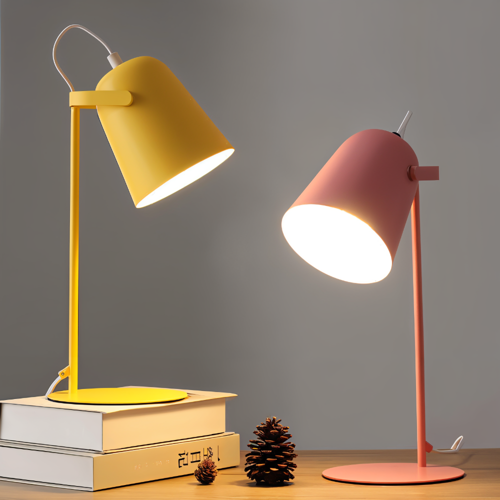 Lampe de table rotative avec abat-jour réglable – Design aux couleurs macaron et lumière douce pour les yeux, idéale pour lire et étudier | Sulvida