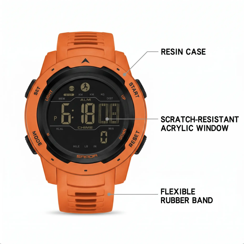 Montre de sport numérique étanche avec podomètre – Design militaire pour un style de vie actif en plein air | Sulvida