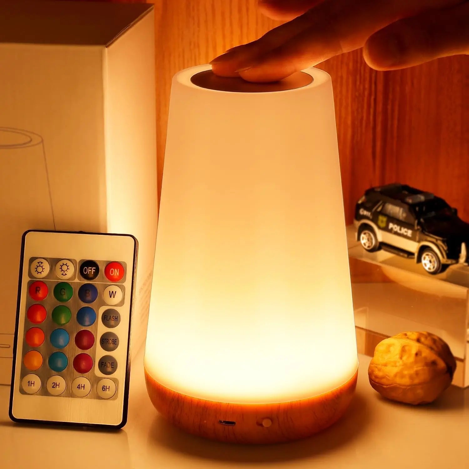 Lampe de table RGB avec télécommande et commande tactile – 13 couleurs, 5 niveaux de luminosité, veilleuse à intensité variable pour chambre, salon et chambre d’enfant | Sulvida