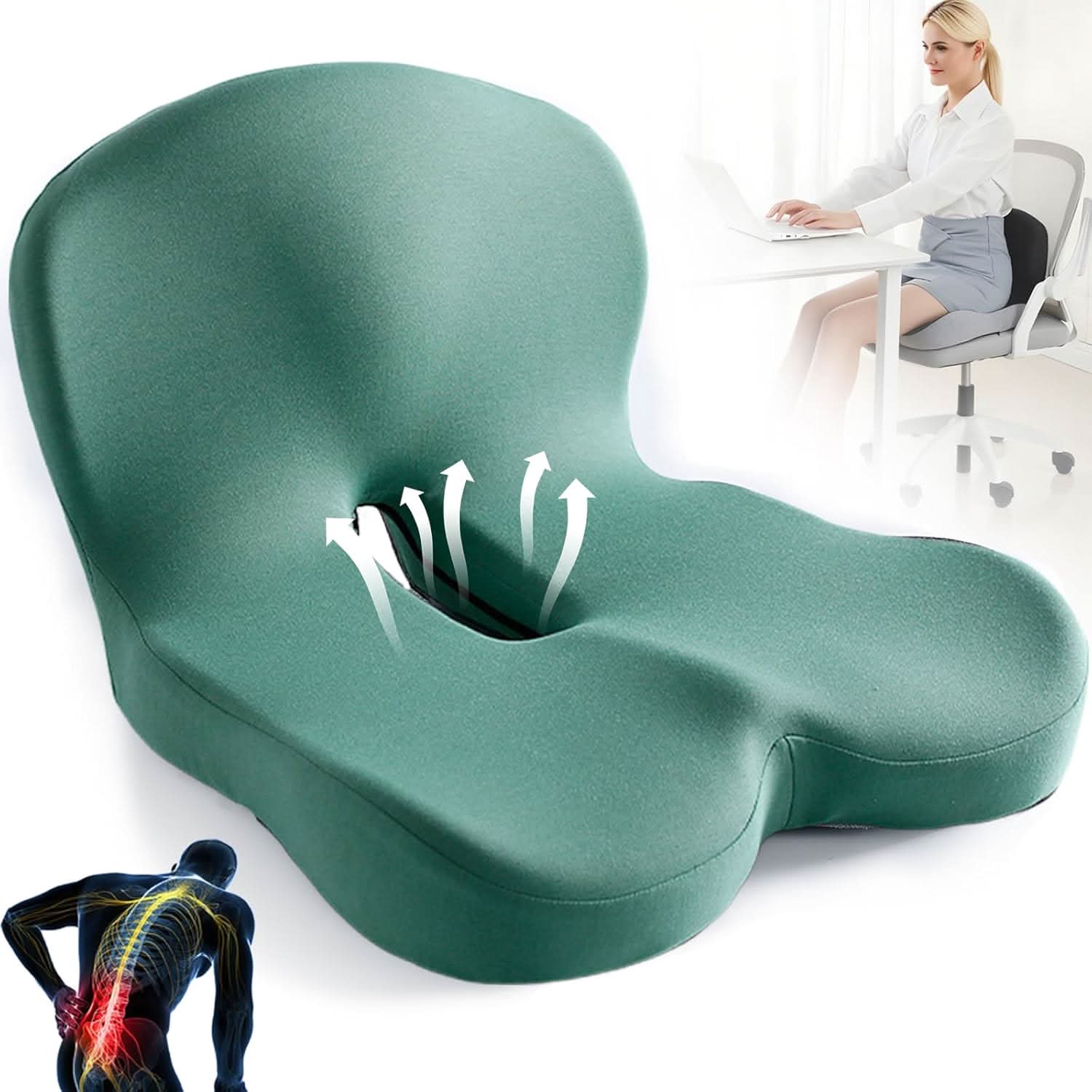 Ergonomisch Zitkussen Memory Foam voor Bureaus Drukverlagend Antislip met Afneembare Wasbare Hoes voor Thuiswerken Kantoor Auto | Sulvida