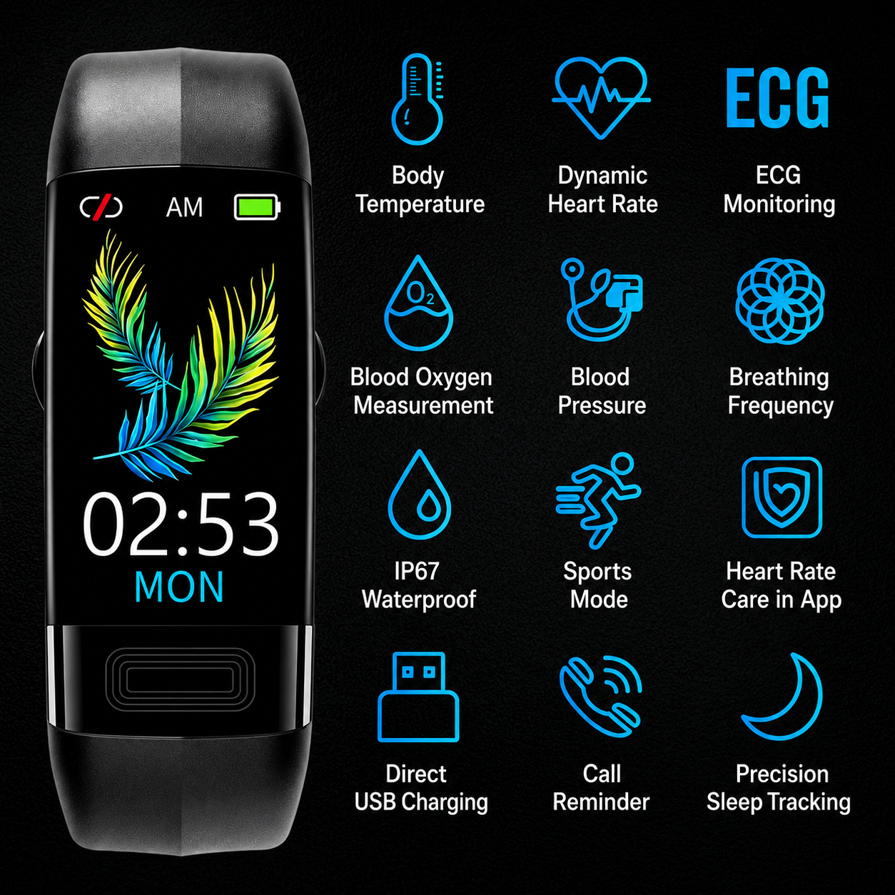 Montre connectée avec mesure de l’ECG, suivi de la pression artérielle et du sommeil – moniteur de santé pour un usage quotidien et l’entraînement | Sulvida