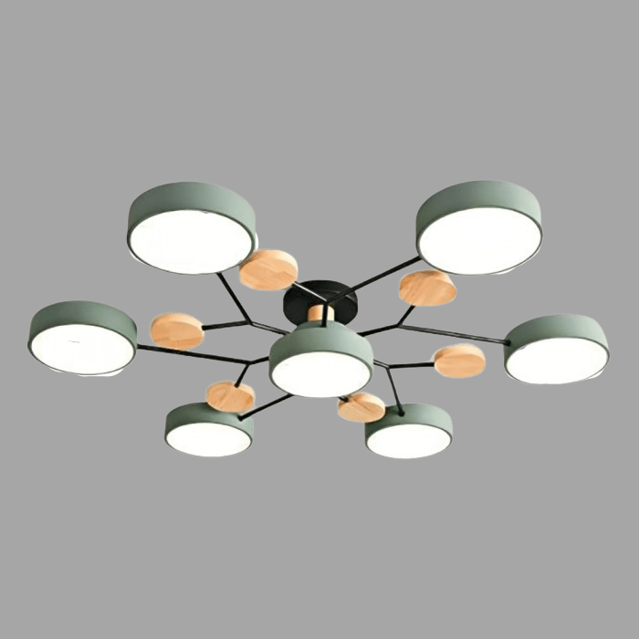 Plafonnier LED moderne de style scandinave avec branches en bois et points lumineux circulaires – Éclairage design économe en énergie pour le salon et la chambre | Sulvida