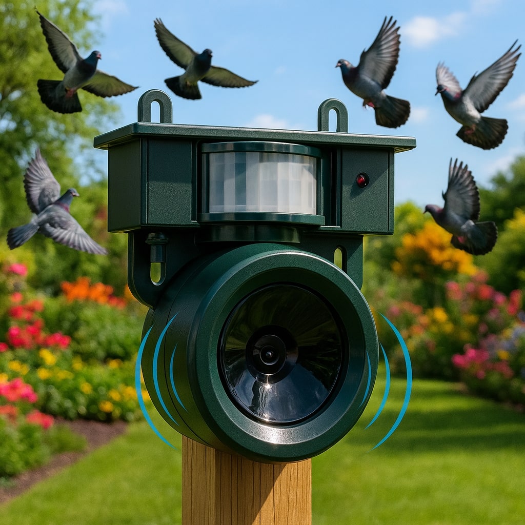 Système anti-oiseaux avec capteur PIR et sons naturels de prédateurs pour protéger contre les pigeons, les corbeaux et les pies | Sulvida
