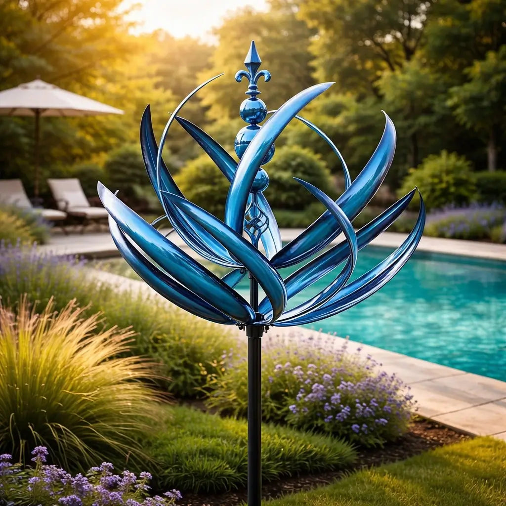 Carillon à vent décoratif pour jardin avec moulin à vent en forme de lotus en métal, résistant aux intempéries, pour jardin, balcon et terrasse, comme élément accrocheur | Sulvida