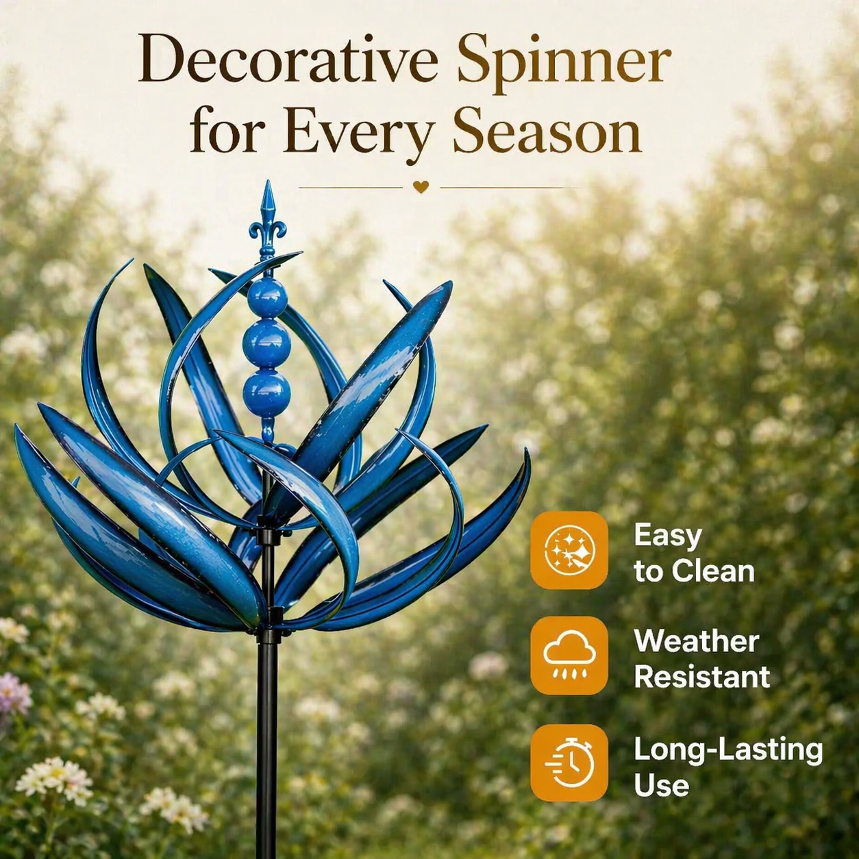 Carillon à vent décoratif pour jardin avec moulin à vent en forme de lotus en métal, résistant aux intempéries, pour jardin, balcon et terrasse, comme élément accrocheur | Sulvida