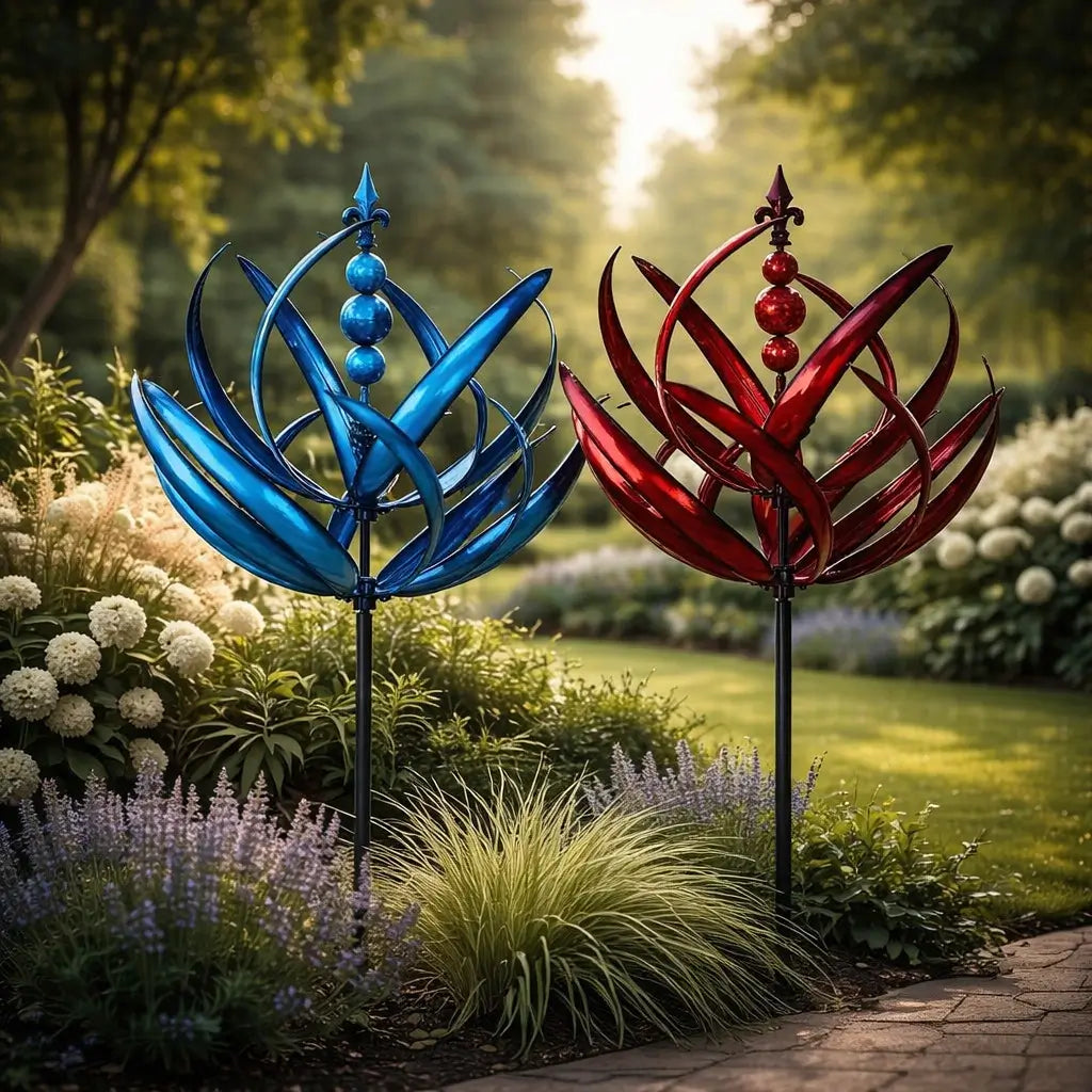 Carillon à vent décoratif pour jardin avec moulin à vent en forme de lotus en métal, résistant aux intempéries, pour jardin, balcon et terrasse, comme élément accrocheur | Sulvida