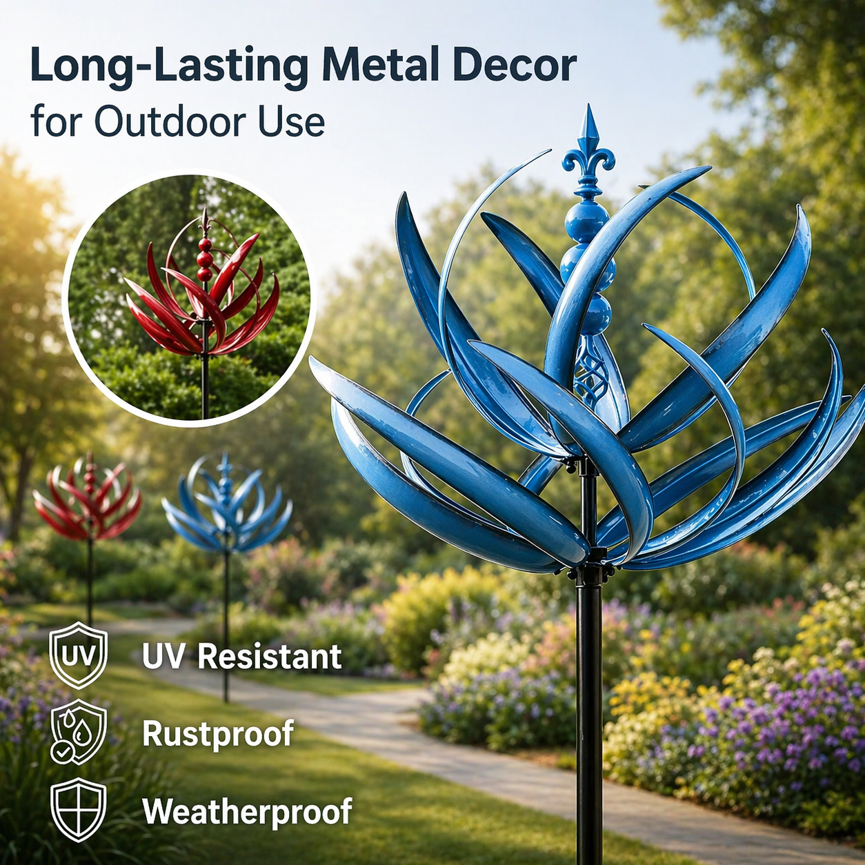 Carillon à vent décoratif pour jardin avec moulin à vent en forme de lotus en métal, résistant aux intempéries, pour jardin, balcon et terrasse, comme élément accrocheur | Sulvida