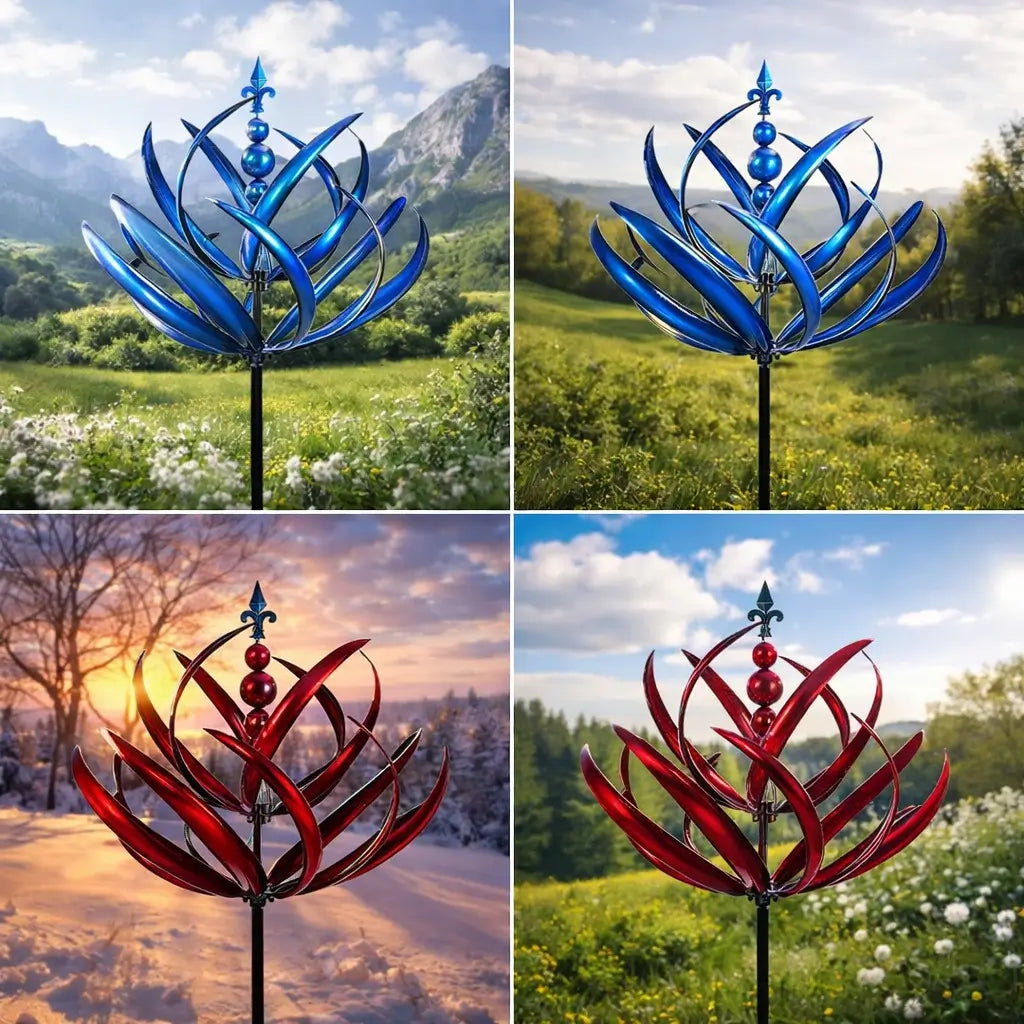 Carillon à vent décoratif pour jardin avec moulin à vent en forme de lotus en métal, résistant aux intempéries, pour jardin, balcon et terrasse, comme élément accrocheur | Sulvida