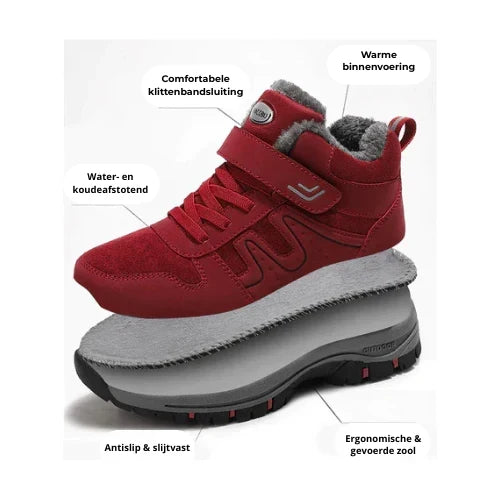 Bottes d’hiver ergonomiques unisexes noires, rouges et grises – déperlantes, soulageant la douleur et chauffantes jusqu’à -25°C – chaussures de marche confortables pour femmes et hommes | Sulvida
