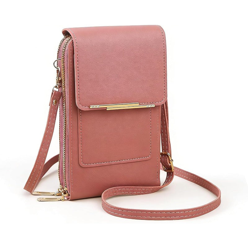 Pochette de téléphone bandoulière avec protection RFID et fenêtre tactile – Portefeuille sécurisé mains libres pour smartphones jusqu’à 6,7 pouces | Sulvida