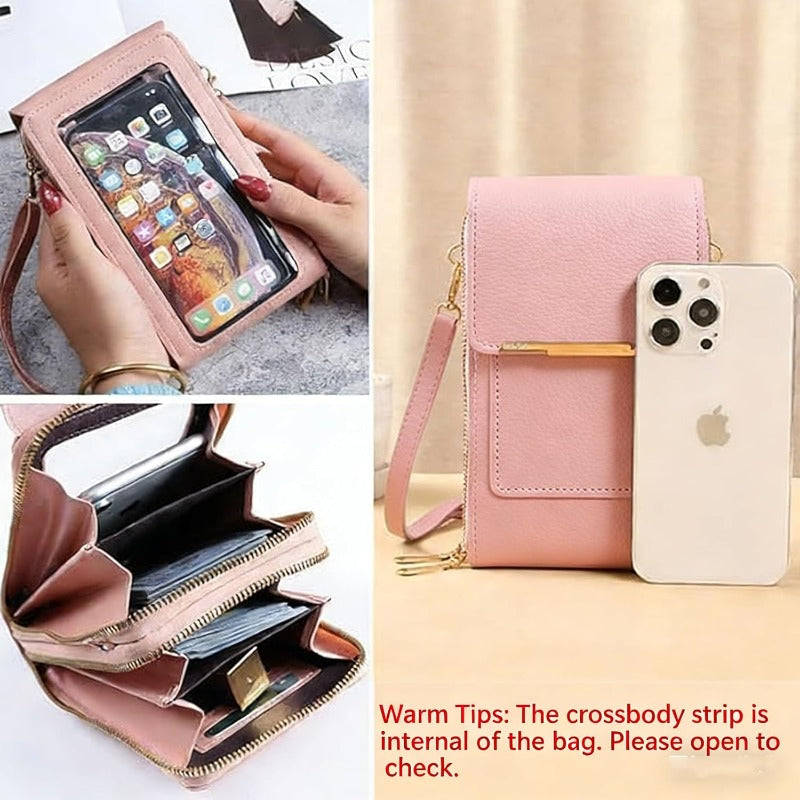 Pochette de téléphone bandoulière avec protection RFID et fenêtre tactile – Portefeuille sécurisé mains libres pour smartphones jusqu’à 6,7 pouces | Sulvida