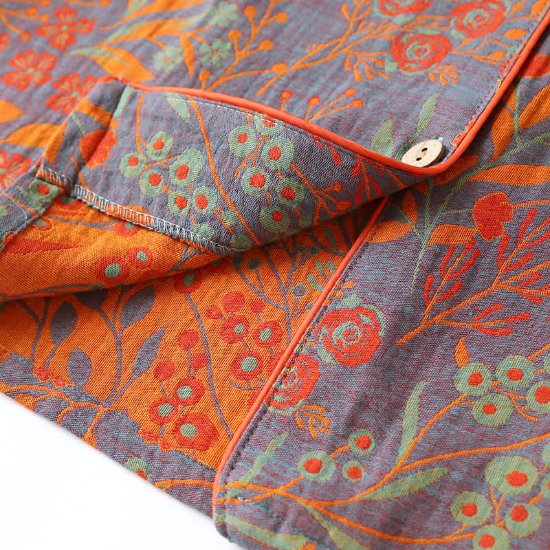 Ensemble de vêtements d’intérieur vintage à motif de feuilles – pyjama en coton à motif jacquard classique pour femmes et hommes – tenue d’intérieur confortable | Sulvida
