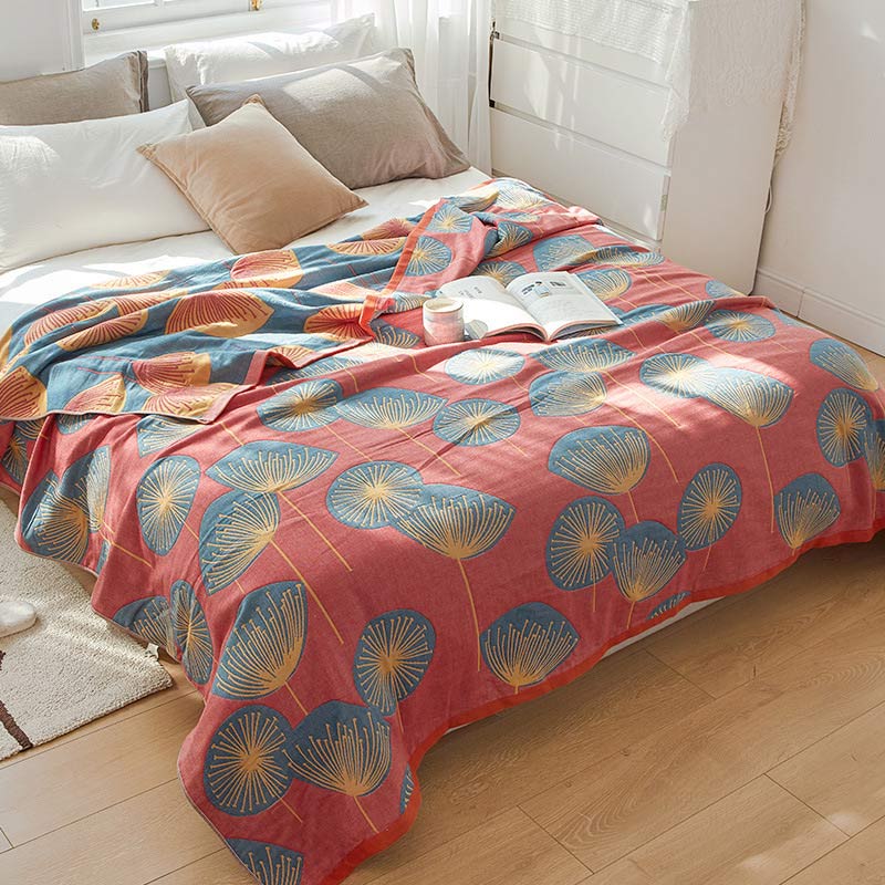 Quilt réversible avec imprimé de pissenlits – 100 % coton biologique tissé – Couvre-lit doux en coton pour lit king size – Textile de lit polyvalent pour toutes les saisons | Sulvida