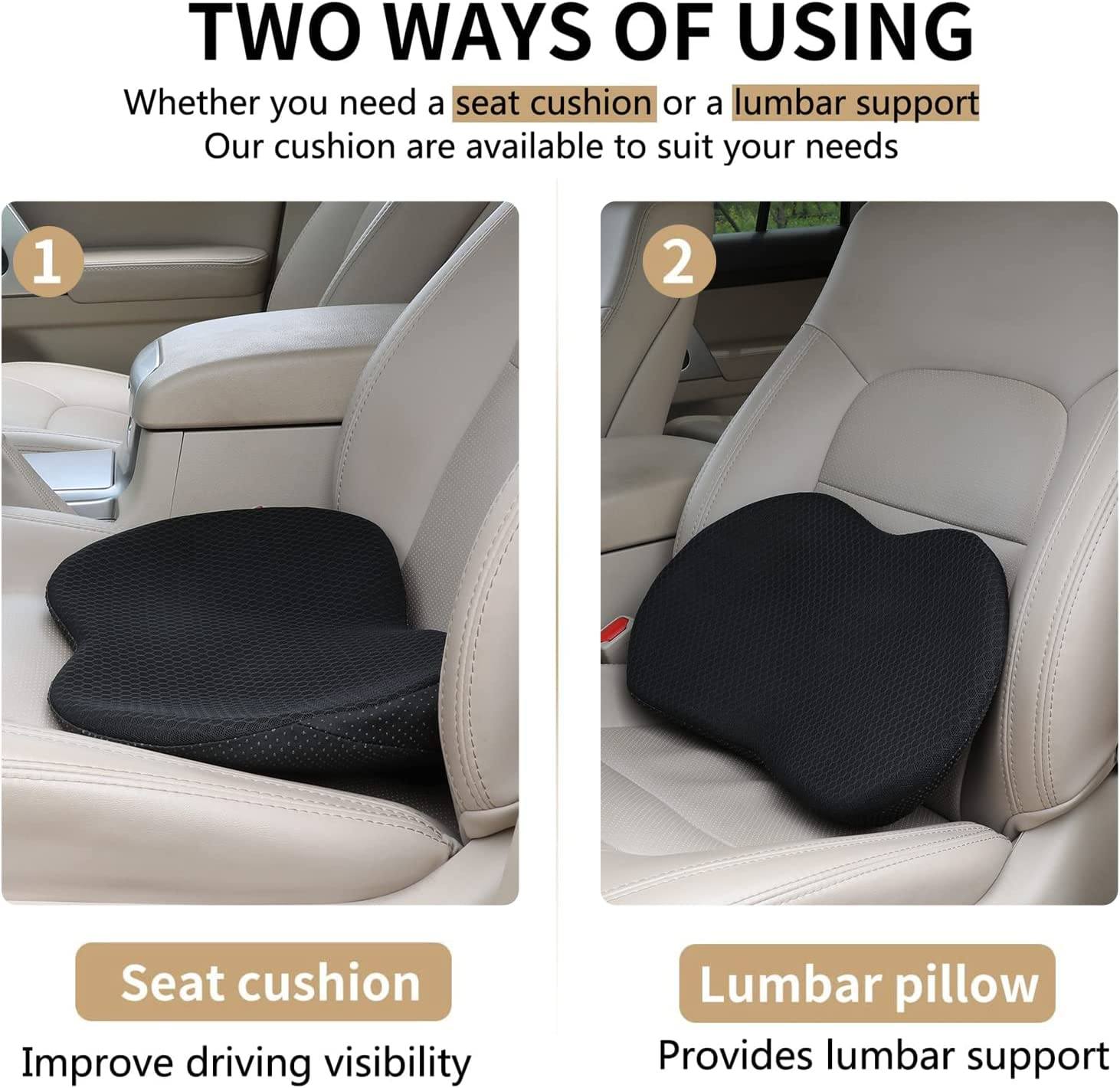 Coussin de siège auto pour conducteurs de petite taille – Coussin rehausseur en mousse à mémoire de forme – Rehausseur ergonomique pour voiture – Confort & soutien dorsal | Sulvida