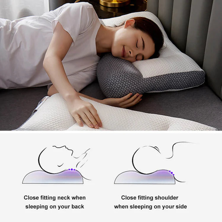 Oreiller cervical orthopédique pour un sommeil confortable — soutien ergonomique avec mousse à mémoire de forme et évidement pour l’oreille, adapté aux personnes dormant sur le côté ou sur le dos | Sulvida