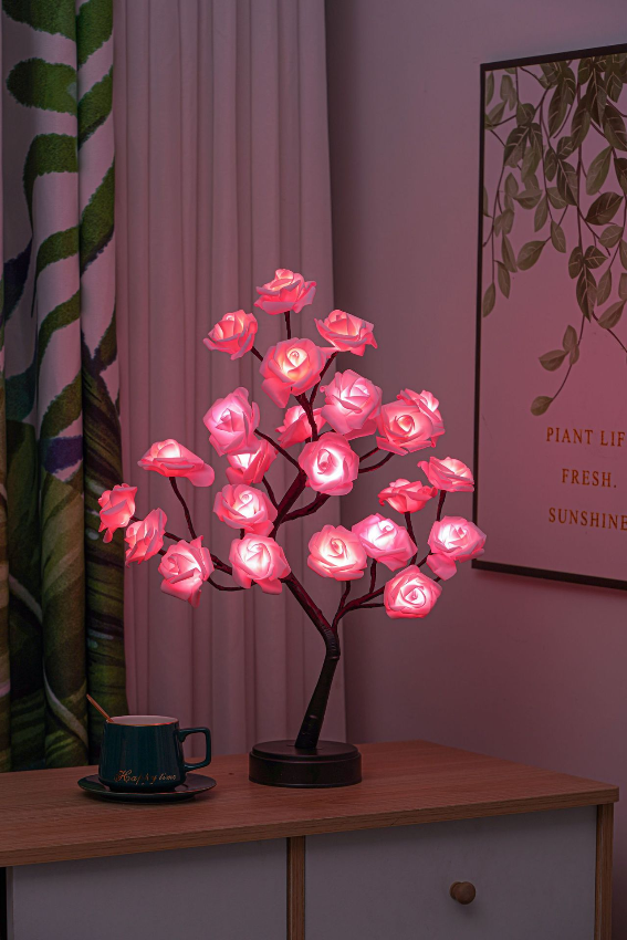 Lampe décorative LED avec branches fleuries – lumière blanc chaud avec 24 fleurs lumineuses pour une décoration chaleureuse du salon | Sulvida