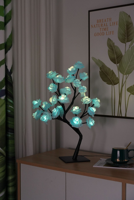Lampe décorative LED avec branches fleuries – lumière blanc chaud avec 24 fleurs lumineuses pour une décoration chaleureuse du salon | Sulvida