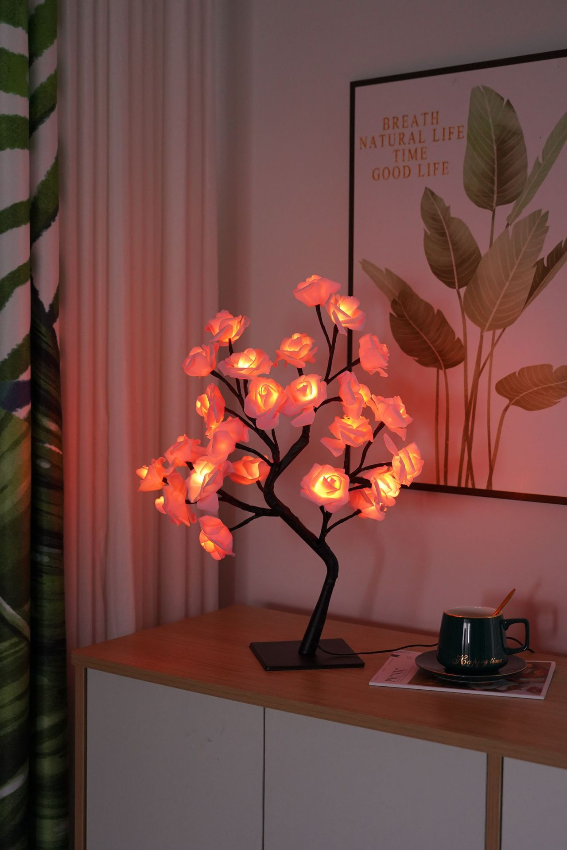 Lampe décorative LED avec branches fleuries – lumière blanc chaud avec 24 fleurs lumineuses pour une décoration chaleureuse du salon | Sulvida