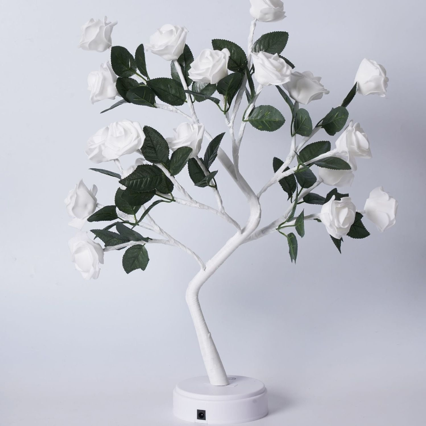 Lampe décorative LED avec branches fleuries – lumière blanc chaud avec 24 fleurs lumineuses pour une décoration chaleureuse du salon | Sulvida