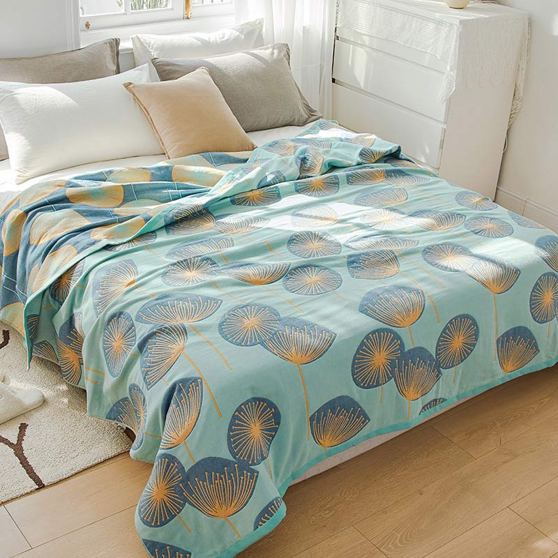 Quilt réversible avec imprimé de pissenlits – 100 % coton biologique tissé – Couvre-lit doux en coton pour lit king size – Textile de lit polyvalent pour toutes les saisons | Sulvida