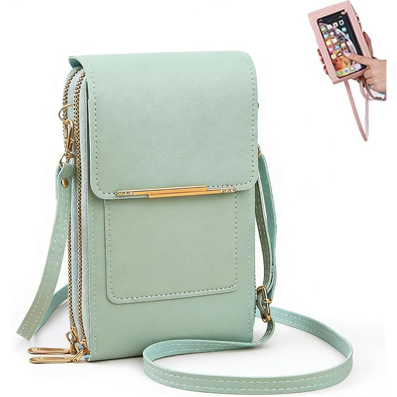 Pochette de téléphone bandoulière avec protection RFID et fenêtre tactile – Portefeuille sécurisé mains libres pour smartphones jusqu’à 6,7 pouces | Sulvida
