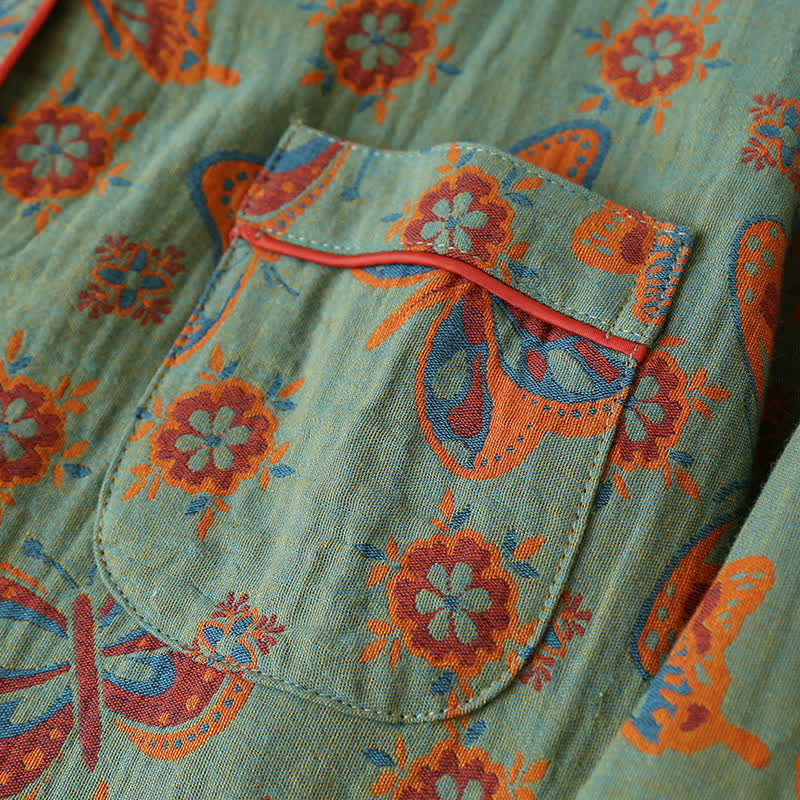 Ensemble de pyjama et vêtements d’intérieur pour femmes en coton, motif papillons vintage, manches longues, pour une détente confortable | Sulvida