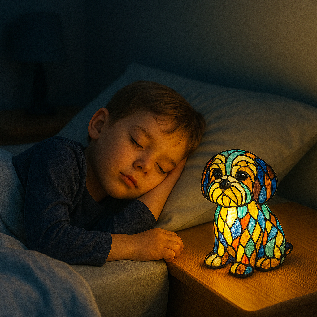 Lampe décorative pour chien faite main avec éclairage LED pour une décoration intérieure chaleureuse – lumière blanc chaud 3000K pour le salon, la chambre ou la chambre d’enfant | Sulvida