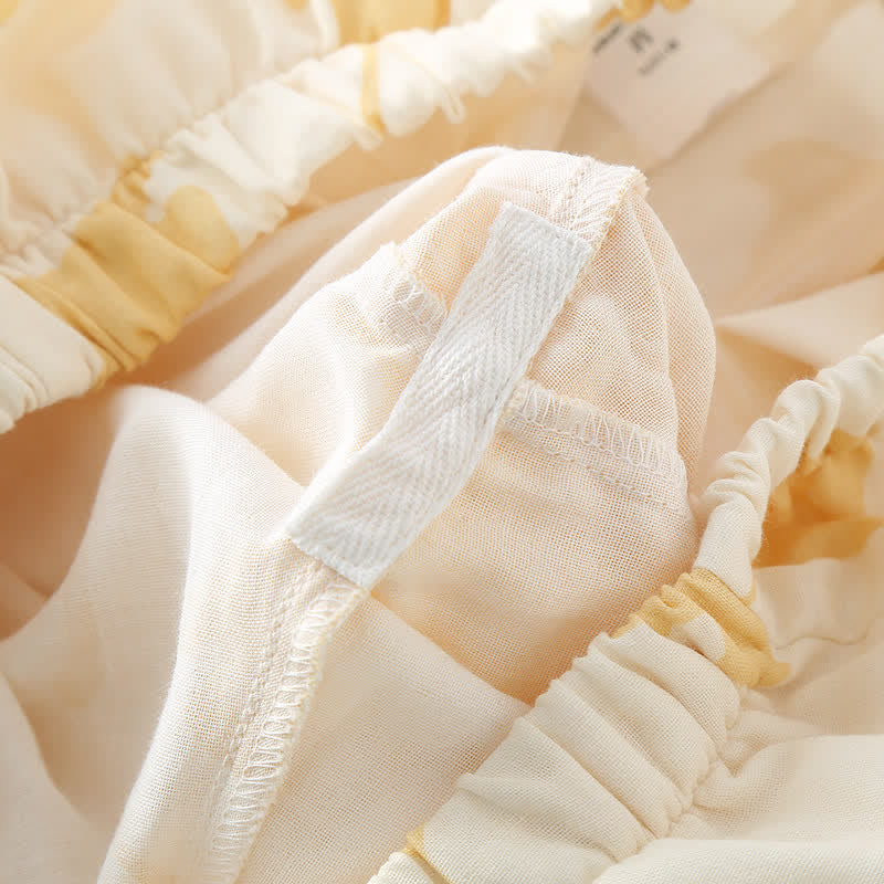 Ensemble de vêtements d’intérieur en coton avec motif de feuilles de ginkgo et détail à nouer – Ensemble de pyjama confortable en gaze double couche avec poches pour femmes, idéal pour le printemps, l’été et l’automne | Sulvida