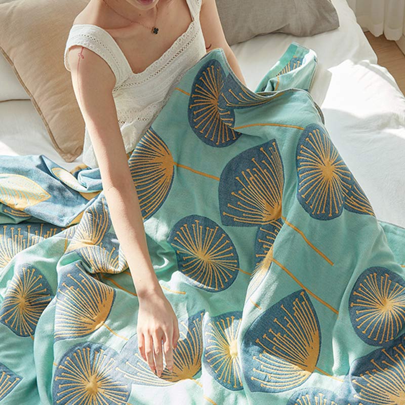 Quilt réversible avec imprimé de pissenlits – 100 % coton biologique tissé – Couvre-lit doux en coton pour lit king size – Textile de lit polyvalent pour toutes les saisons | Sulvida