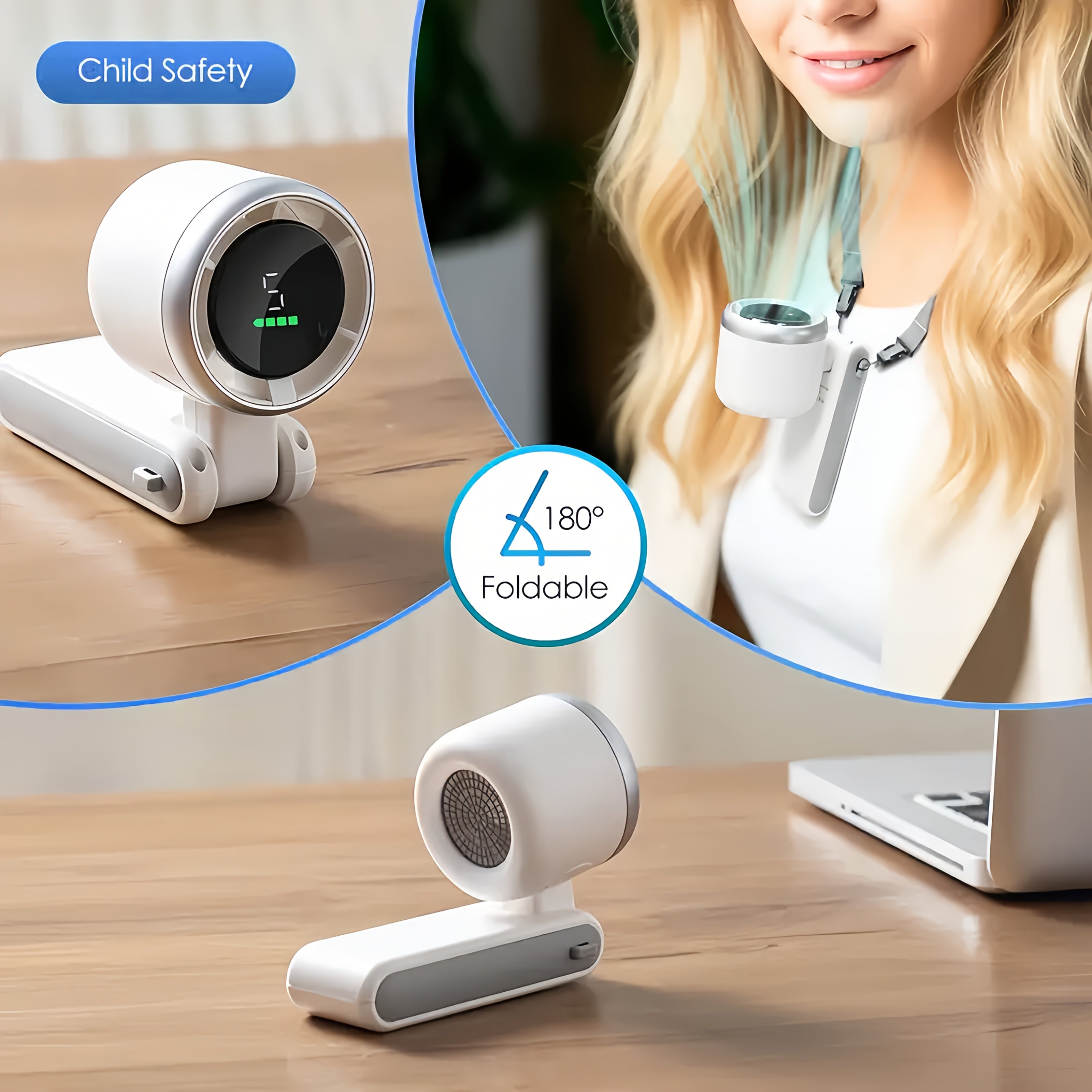 Mini ventilateur portable rechargeable – USB 3-en-1 avec 5 vitesses, à emporter partout | Sulvida