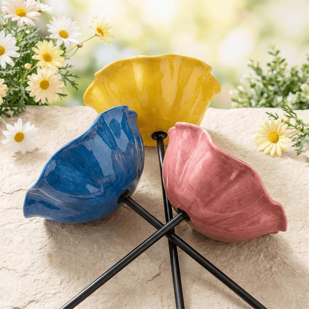 Bain pour oiseaux et abreuvoir pour abeilles en forme de fleur – Décoration de jardin à planter avec coupelle d’eau pour oiseaux, abeilles et papillons – Ornement de jardin en métal et mangeoire pour oiseaux | Sulvida