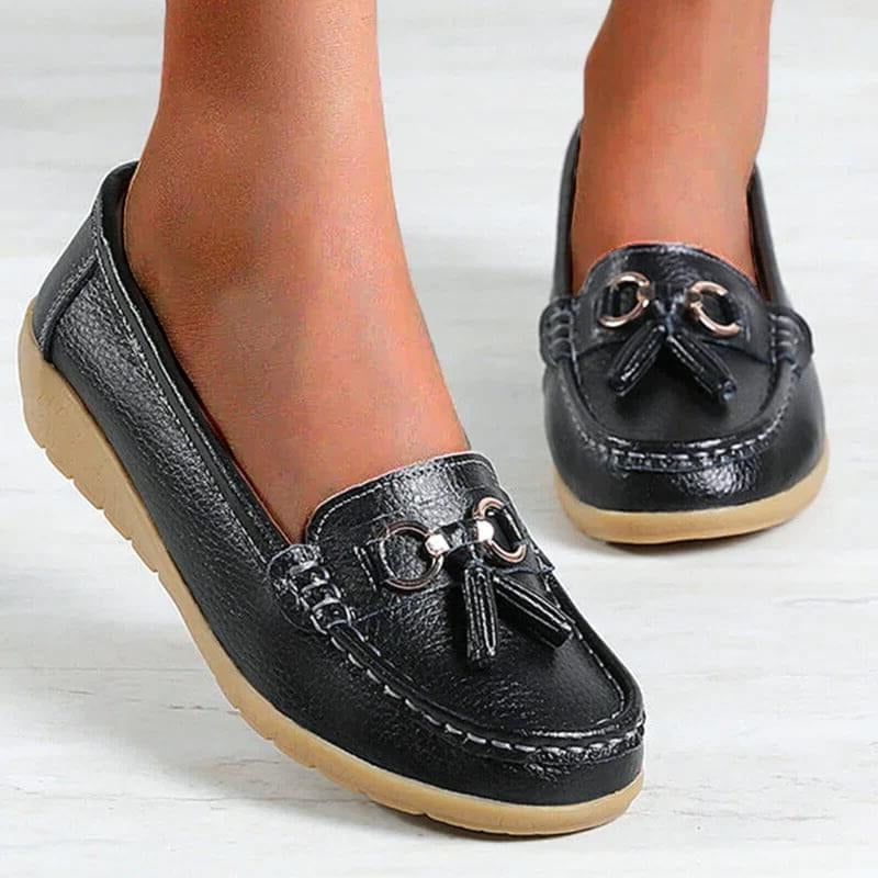 Mocassins orthopédiques pour femmes, confortables et ergonomiques, en cuir, avec semelles de soutien, chaussures élégantes et intemporelles pour le bureau, les loisirs et le quotidien | Sulvida