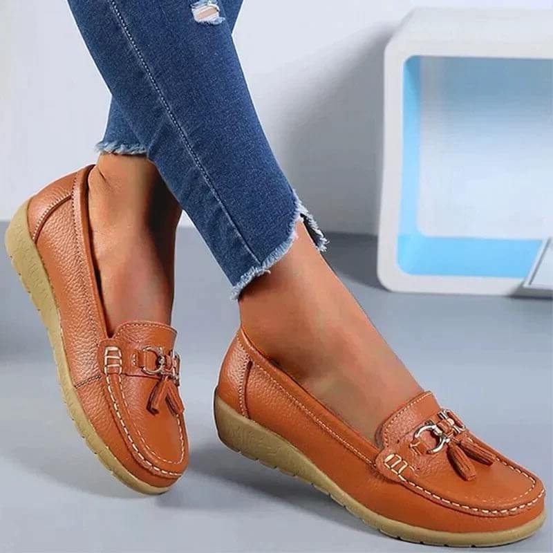 Mocassins orthopédiques pour femmes, confortables et ergonomiques, en cuir, avec semelles de soutien, chaussures élégantes et intemporelles pour le bureau, les loisirs et le quotidien | Sulvida