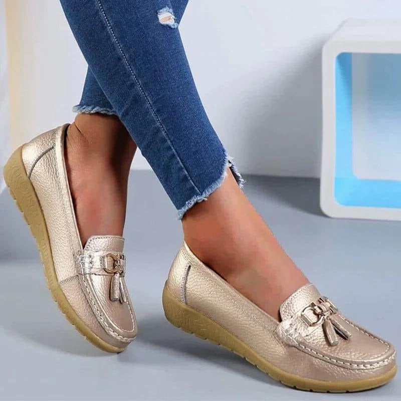 Mocassins orthopédiques pour femmes, confortables et ergonomiques, en cuir, avec semelles de soutien, chaussures élégantes et intemporelles pour le bureau, les loisirs et le quotidien | Sulvida