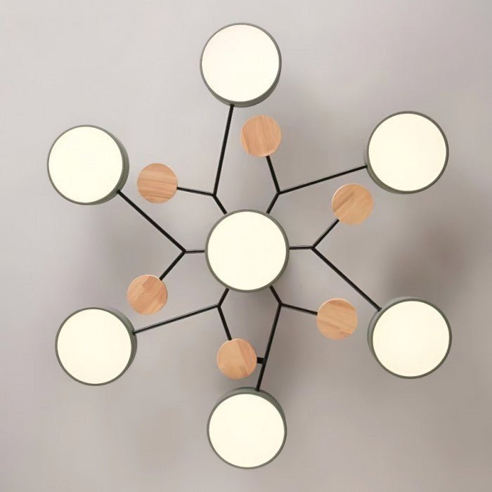 Moderne Scandinavische LED Plafondlamp met Houten Takken en Cirkelvormige Lichtpunten – Energiezuinige Designverlichting voor Woonkamer en Slaapkamer | Sulvida