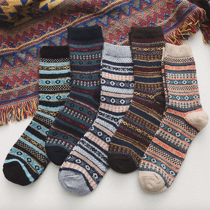 Chaussettes scandinaves en laine pour l’hiver – chaussettes tricotées chaudes au motif intemporel pour hommes et femmes – mélange de laine et de coton de haute qualité – lot de 5 paires | Sulvida