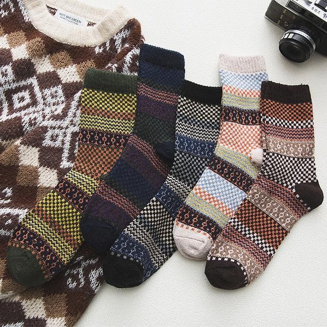 Scandinavische Winterwollen Sokken - Warme Gebreide Sokken met Tijdloos Patroon voor Heren en Dames - Hoge Kwaliteit Wol-Katoenmix - Set van 5 Paar | Sulvida