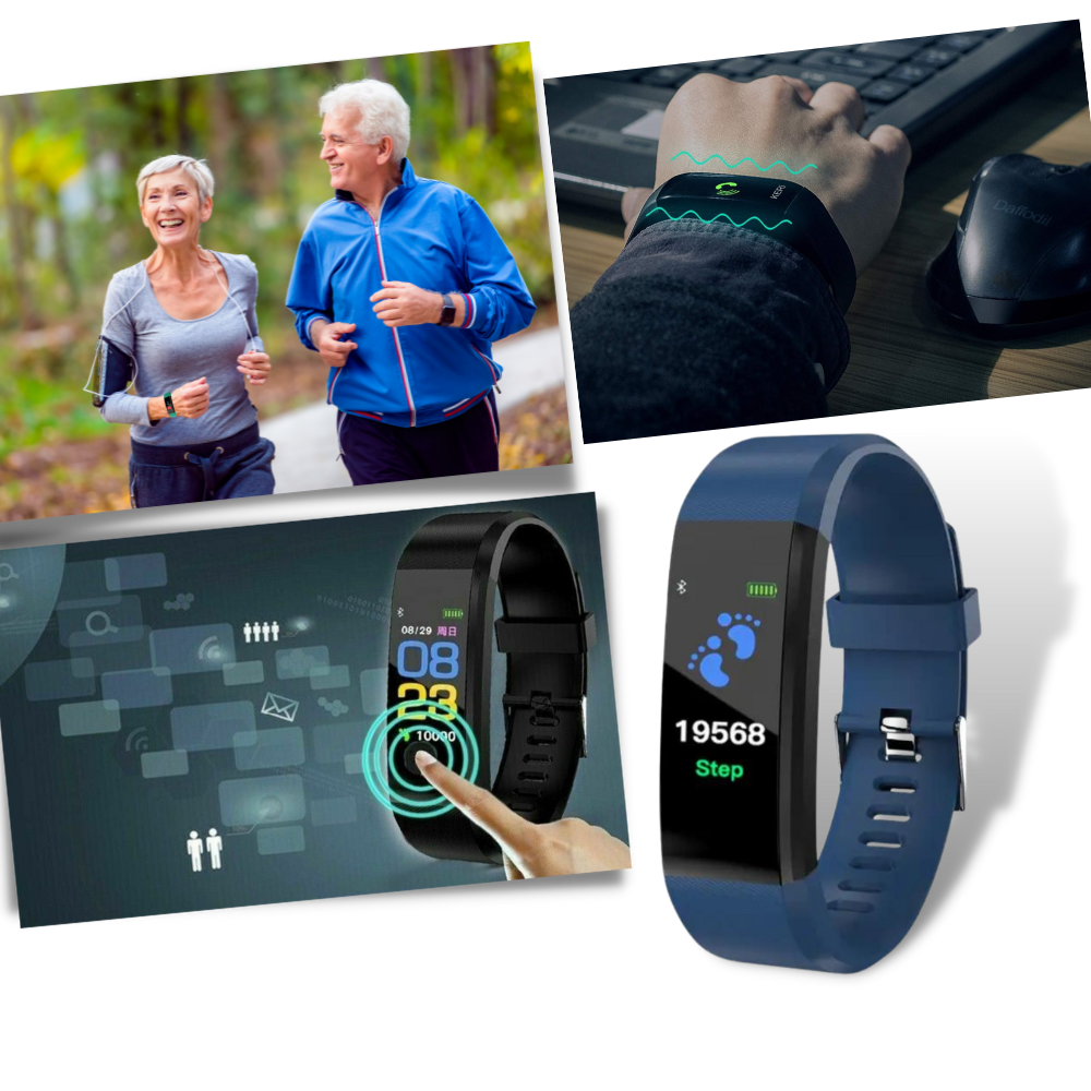 Montre connectée pour seniors avec moniteur de fréquence cardiaque et tensiomètre | Noir Rouge Vert Bleu Violet | Sulvida