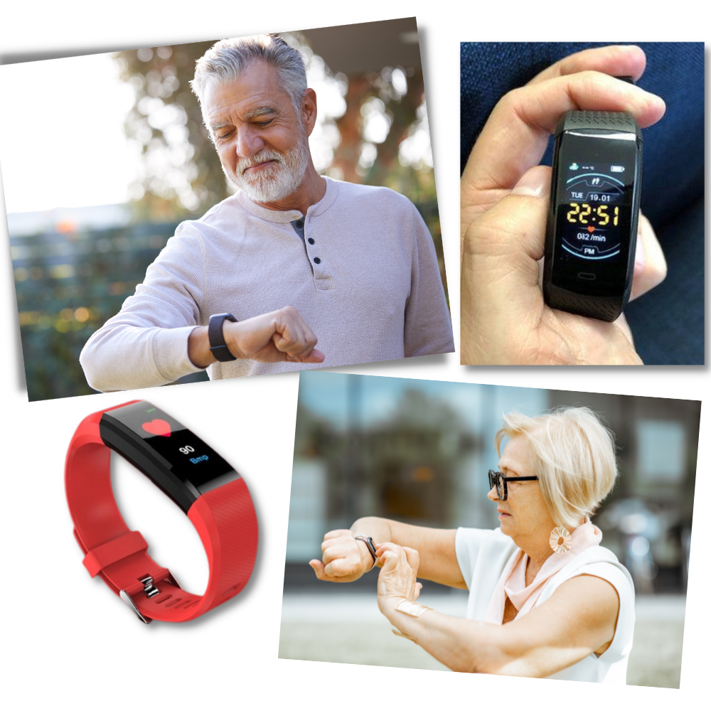 Smartwatch voor Senioren met Hartslagmeter en Bloeddrukmeter | Zwart Rood Groen Blauw Paars | Sulvida